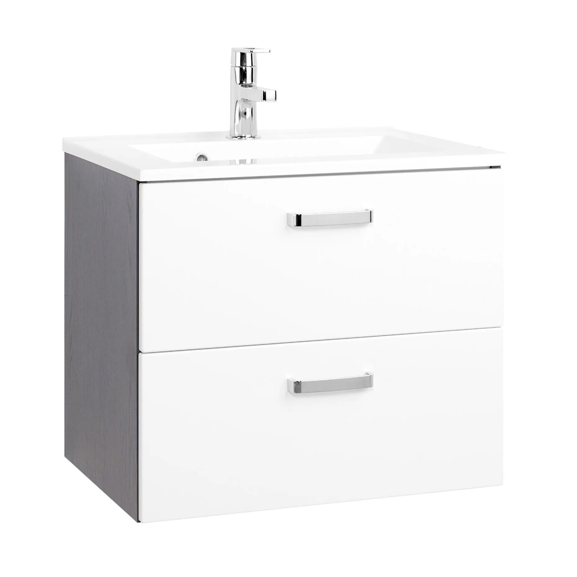 Waschtischunterschrank Bobbi 60cm 2 Schubladen - graphit/hochglanz-weiß