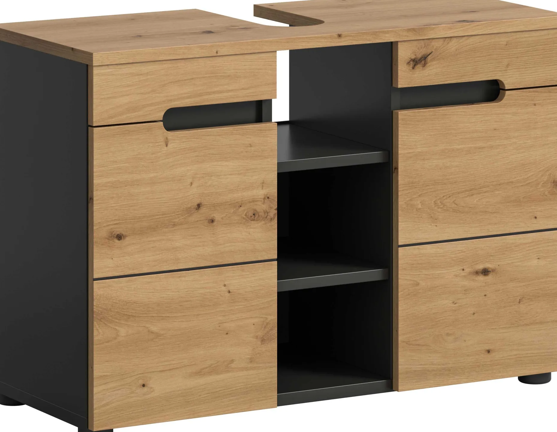 Waschtischunterschrank Canu Xonox - Basaltgrau & Holzoptik - 80x55x34 cm