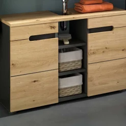 Waschtischunterschrank Canu Xonox - Basaltgrau & Holzoptik - 80x55x34 cm