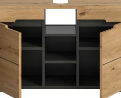 Waschtischunterschrank Canu Xonox - Basaltgrau & Holzoptik - 80x55x34 cm