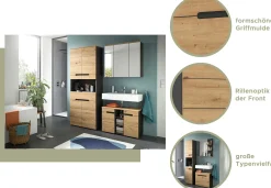 Waschtischunterschrank Canu Xonox - Basaltgrau & Holzoptik - 80x55x34 cm