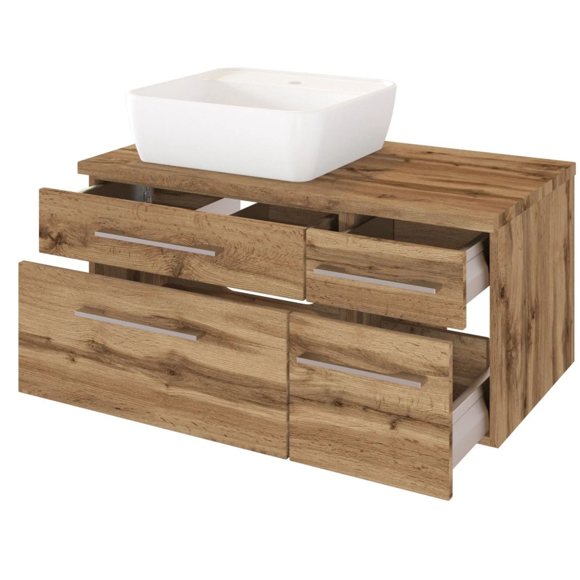 Waschtischunterschrank Dasa (links) 90cm mit 4 Schubladen - wotan eiche