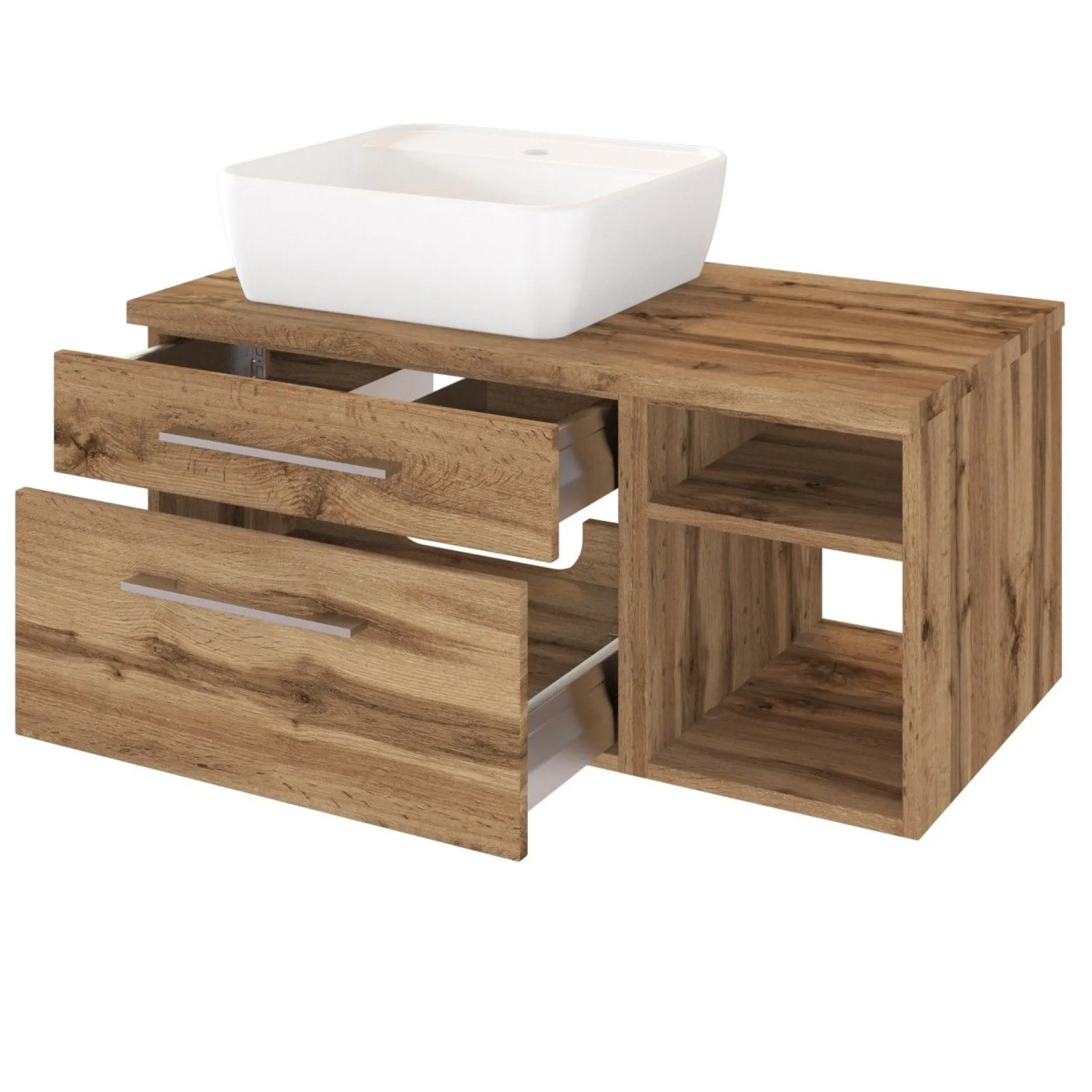Waschtischunterschrank Dasa (links) 90cm mit 2 Schubladen - wotan eiche