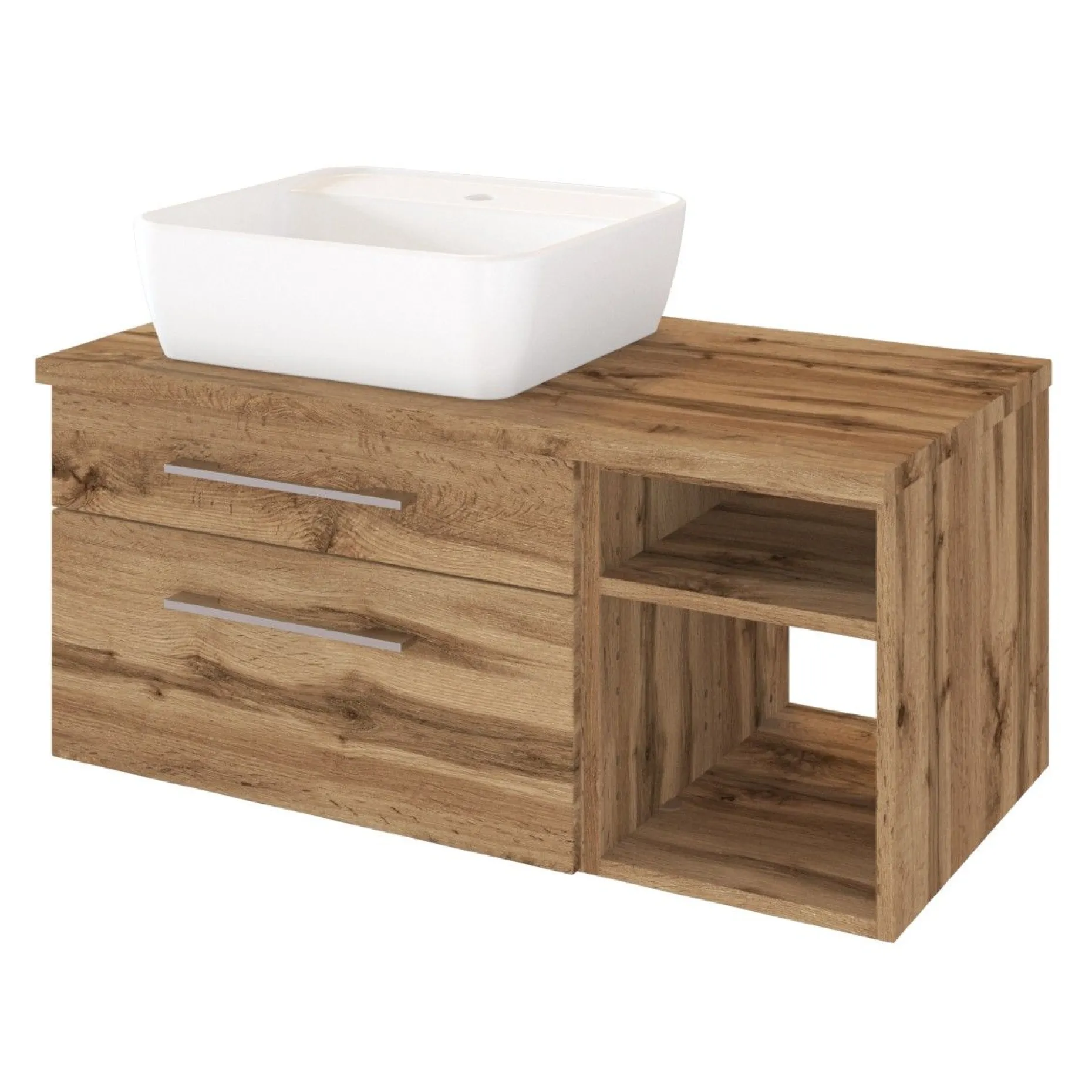 Waschtischunterschrank Dasa (links) 90cm mit 2 Schubladen - wotan eiche