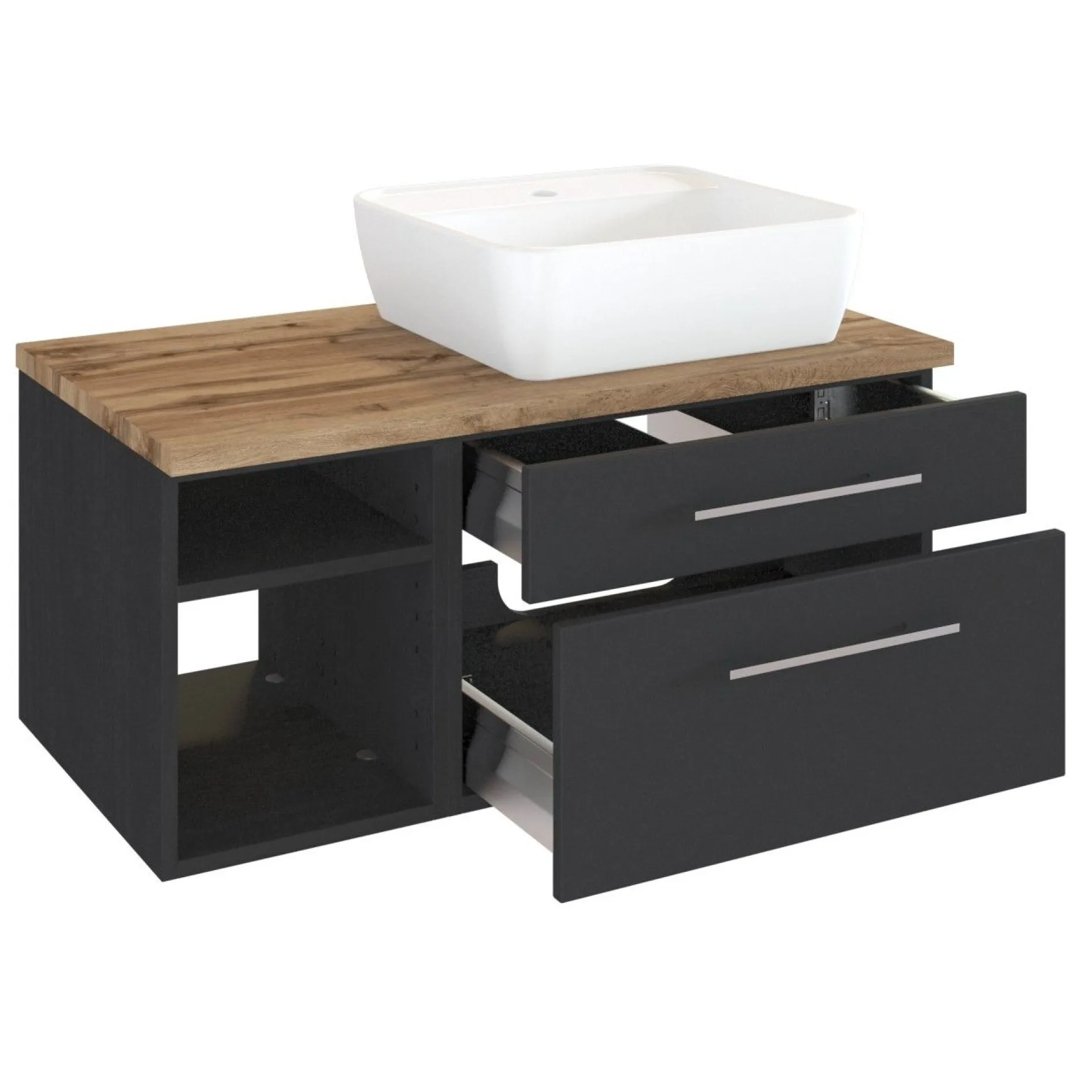 Waschtischunterschrank Dasa (rechts) 90cm mit 2 Schubladen - graphit/mattegrau