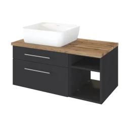 Waschtischunterschrank Dasa (links) 90cm mit 2 Schubladen - graphit/mattgrau