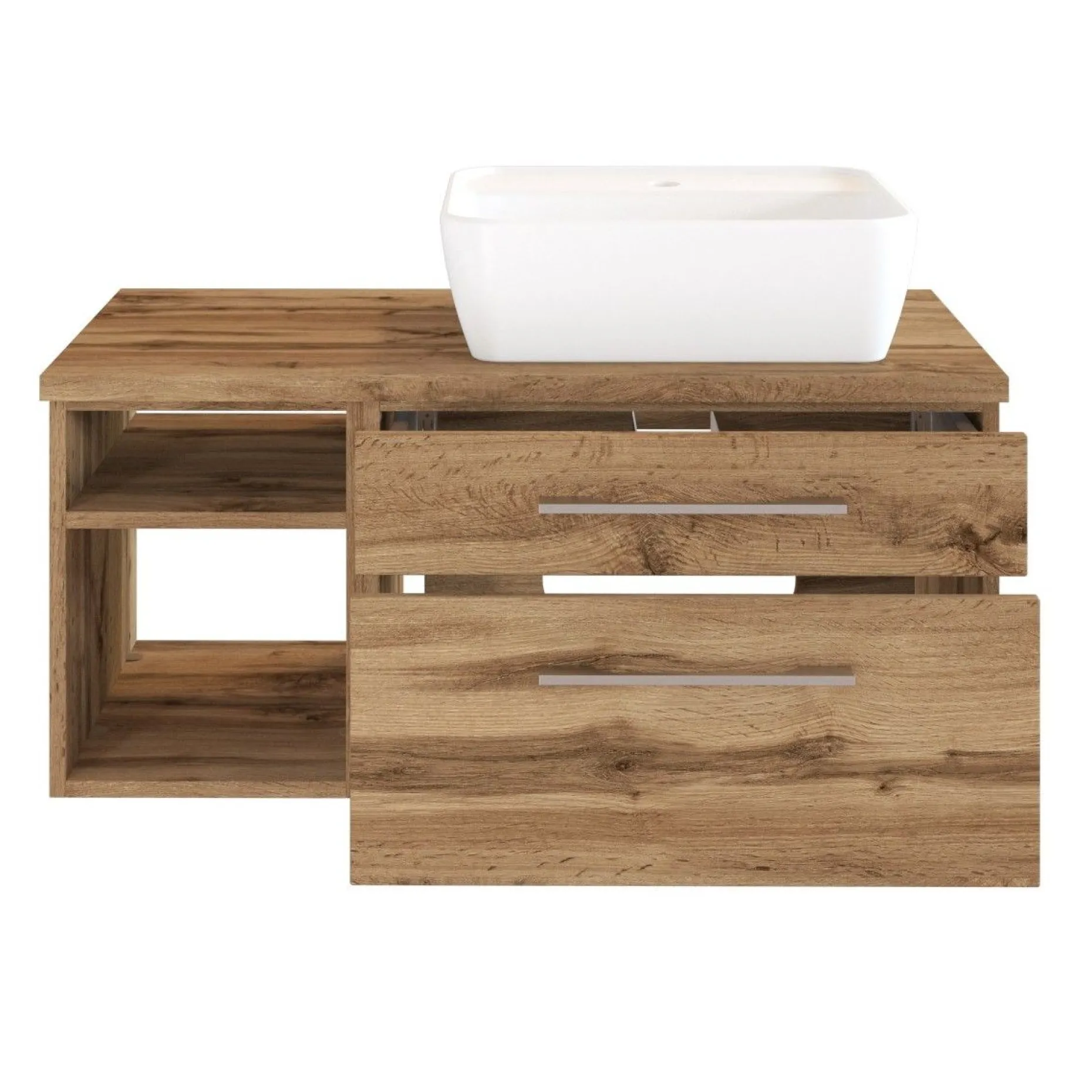Waschtischunterschrank Dasa (rechts) 90cm mit 2 Schubladen - wotan eiche