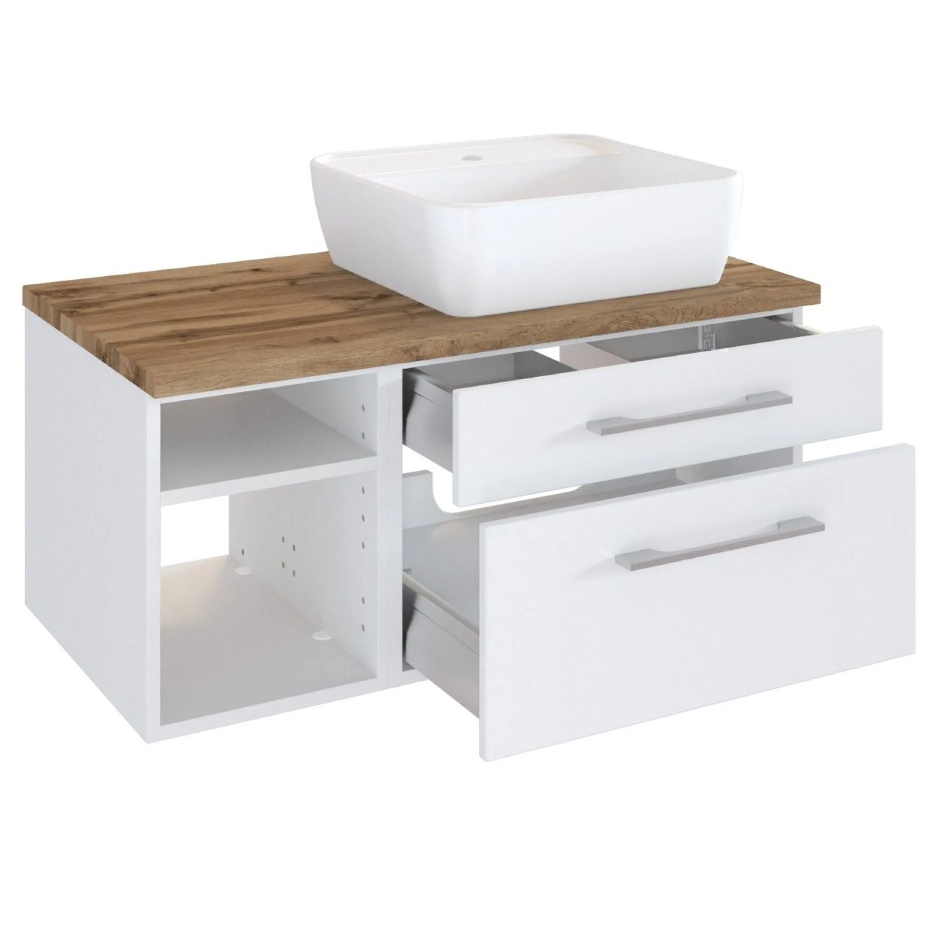 Waschtischunterschrank Dasa (rechts) 90cm mit 2 Schubladen - weiß