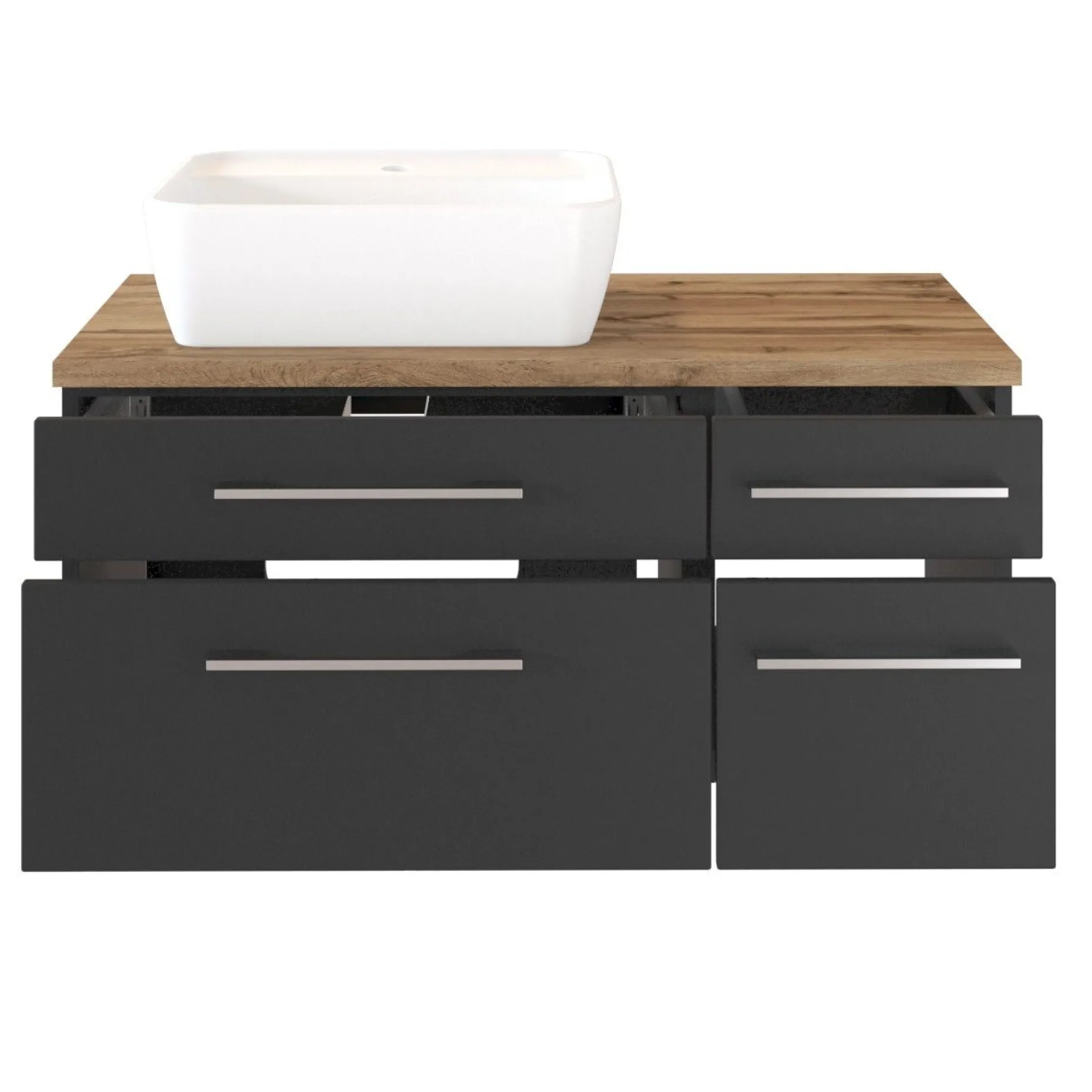 Waschtischunterschrank Dasa (links) 90cm mit 4 Schubladen - graphit/mattgrau
