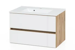 Waschtischunterschrank Helina 80cm mit 2 Schubladen - Eiche/Weiß