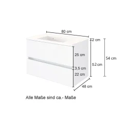 Waschtischunterschrank Helina 80cm mit 2 Schubladen - Eiche/Weiß