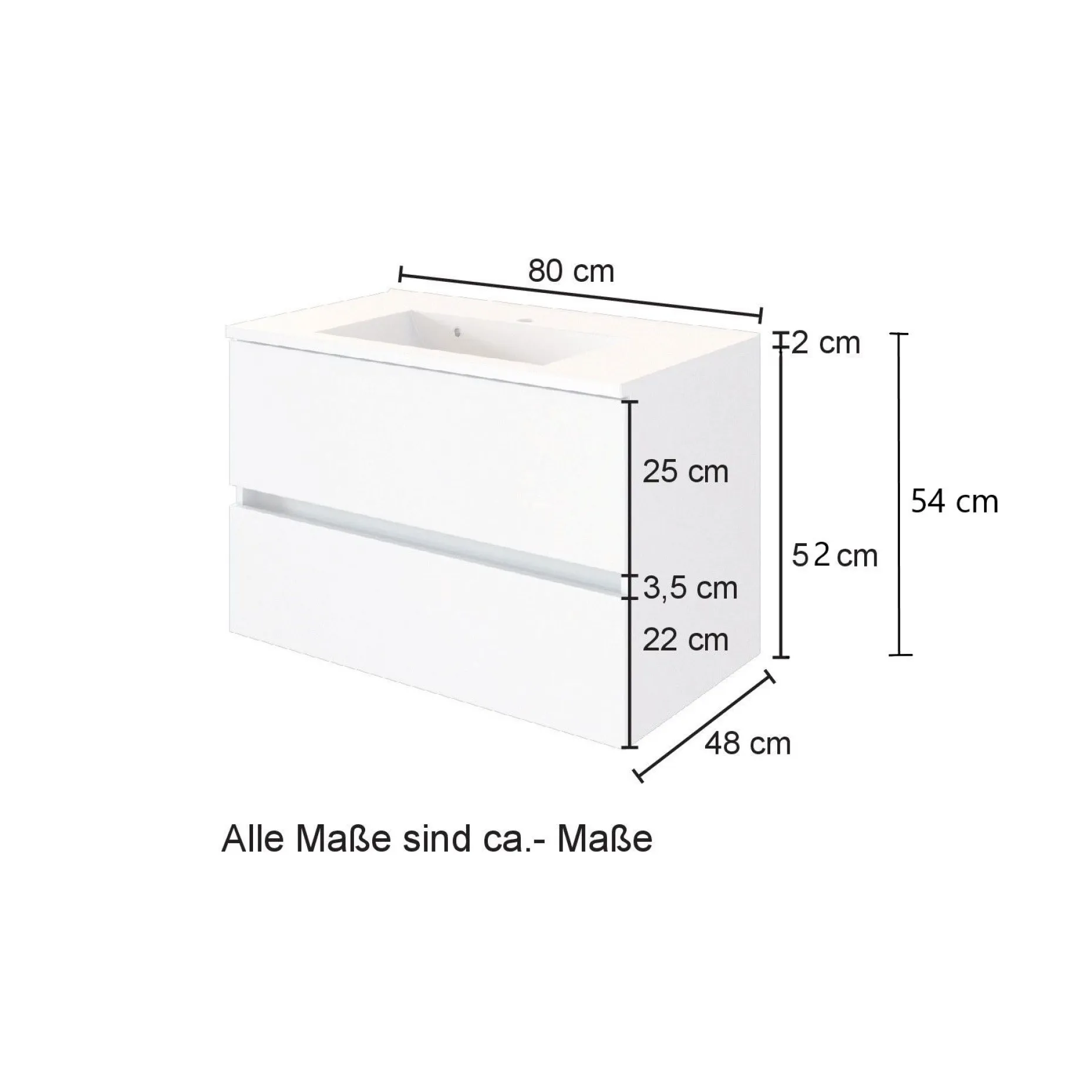 Waschtischunterschrank Helina 80cm mit 2 Schubladen - Eiche/Weiß