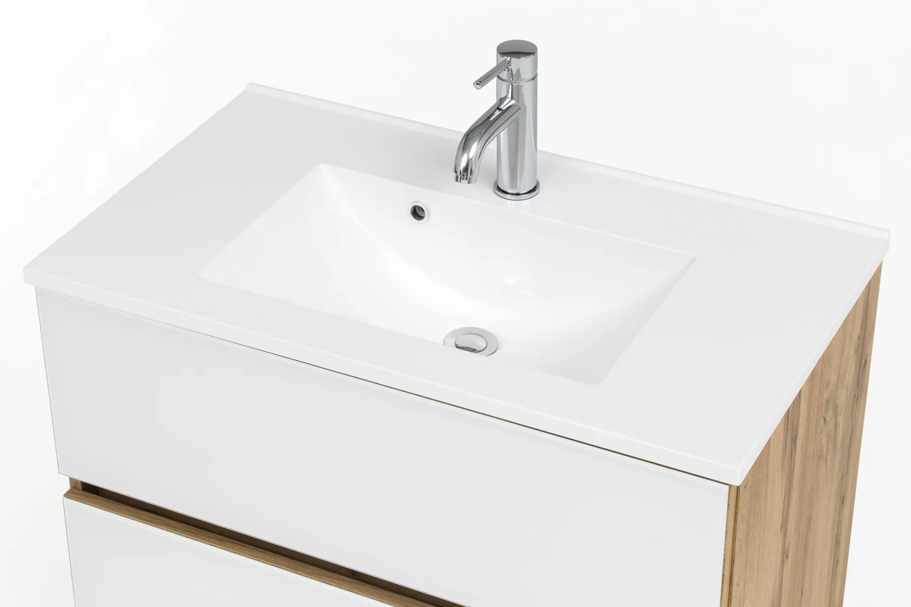 Waschtischunterschrank Helina 80cm mit 2 Schubladen - Eiche/Weiß