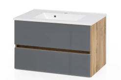 Waschtischunterschrank Helina 80cm mit 2 Schubladen - Eiche/grau