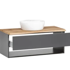 Waschtischunterschrank Karan 101cm mit Waschbecken und 1 Schublade - anthrazit/eiche