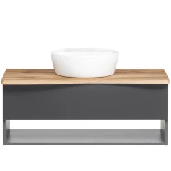 Waschtischunterschrank Karan 101cm mit Waschbecken und 1 Schublade - anthrazit/eiche