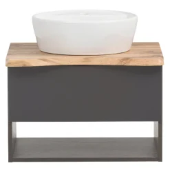 Waschtischunterschrank Karan 61cm mit Waschbecken und 1 Schublade - anthrazit/eiche