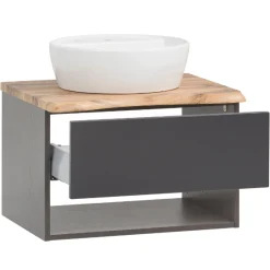 Waschtischunterschrank Karan 61cm mit Waschbecken und 1 Schublade - anthrazit/eiche