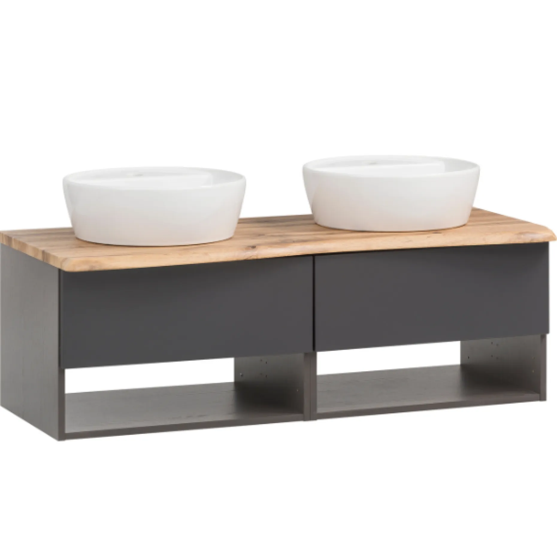Waschtischunterschrank Karan 121cm mit 2 Waschbecken und 2 Schubladen - anthrazit/eiche