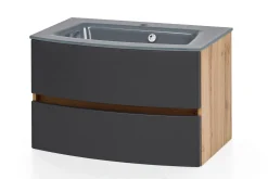 Waschtischunterschrank Kornel 80cm grau Waschbecken - Eiche/mattgrau