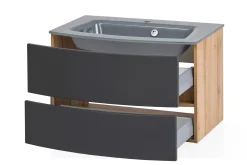 Waschtischunterschrank Kornel 80cm grau Waschbecken - Eiche/mattgrau
