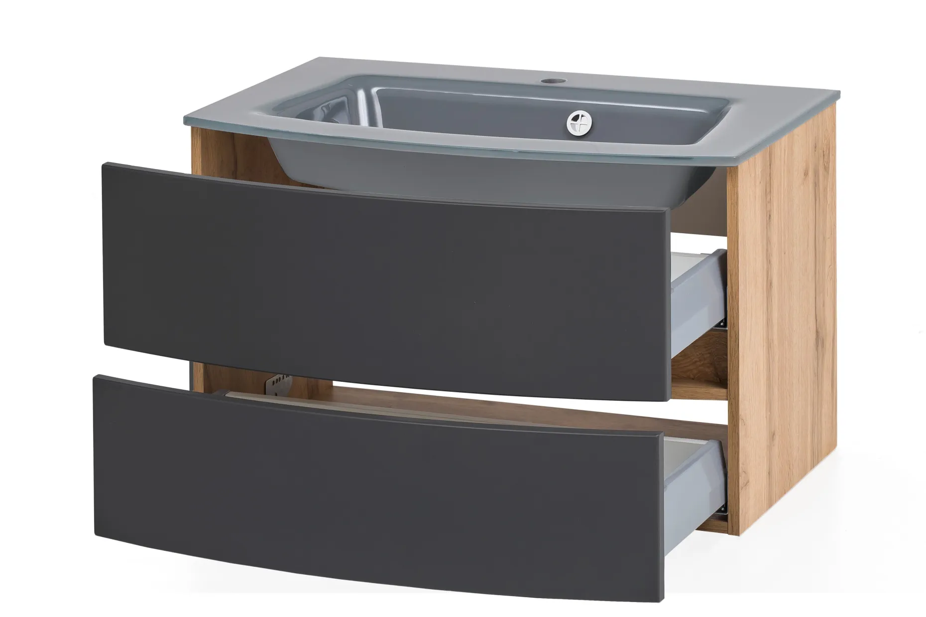 Waschtischunterschrank Kornel 80cm grau Waschbecken - Eiche/mattgrau