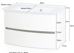 Waschtischunterschrank Kornel 80cm grau Waschbecken - Eiche/mattgrau