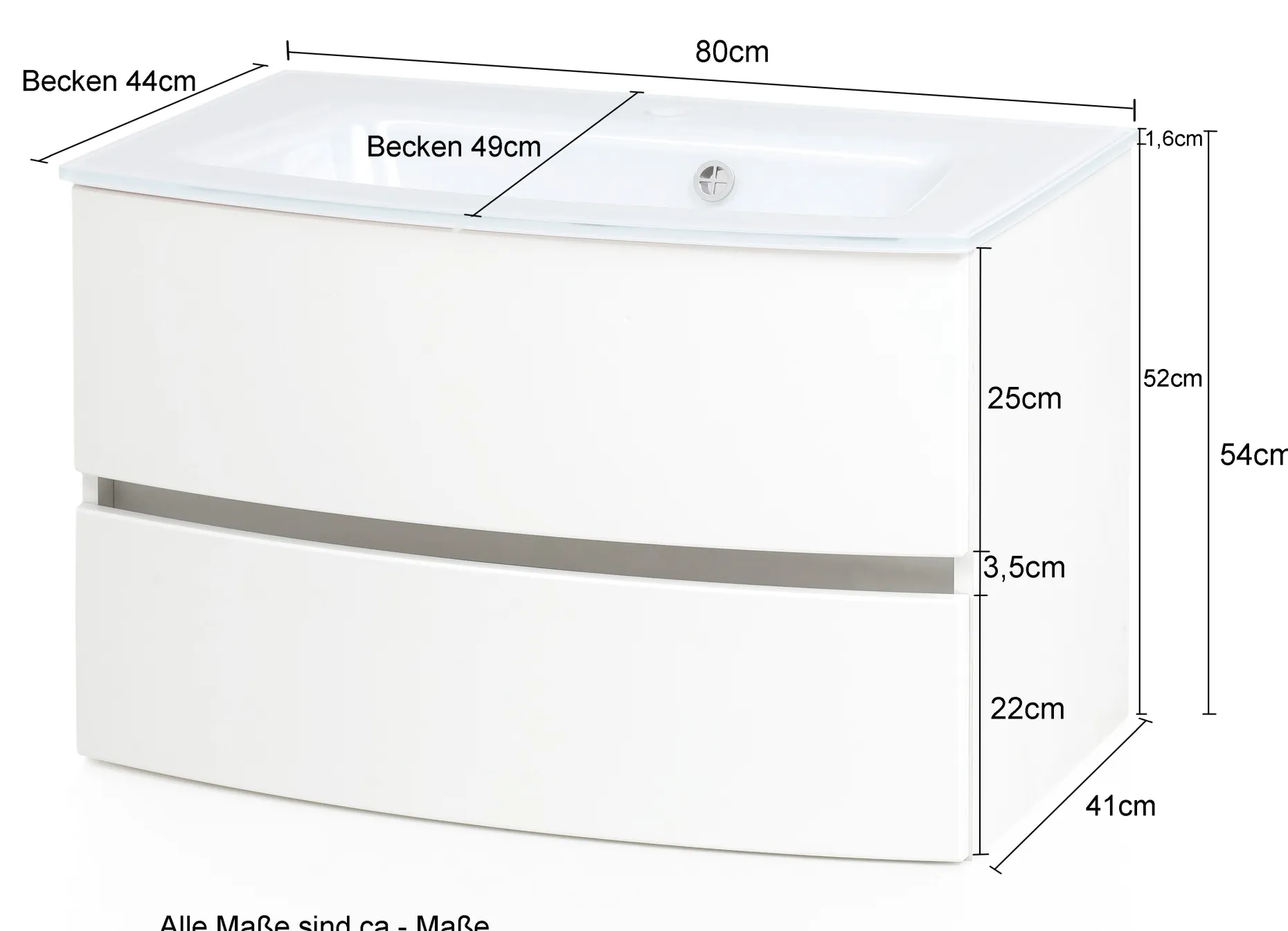 Waschtischunterschrank Kornel 80cm grau Waschbecken - Eiche/mattgrau