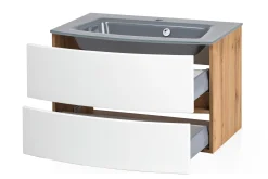 Waschtischunterschrank Kornel 80cm grau Waschbecken - Eiche/mattweiß