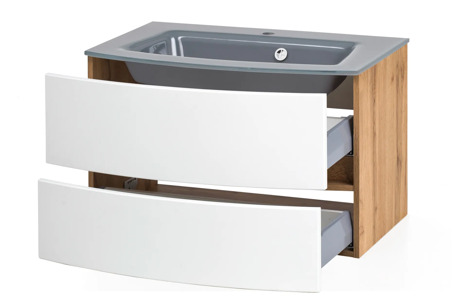 Waschtischunterschrank Kornel 80cm grau Waschbecken - Eiche/mattweiß