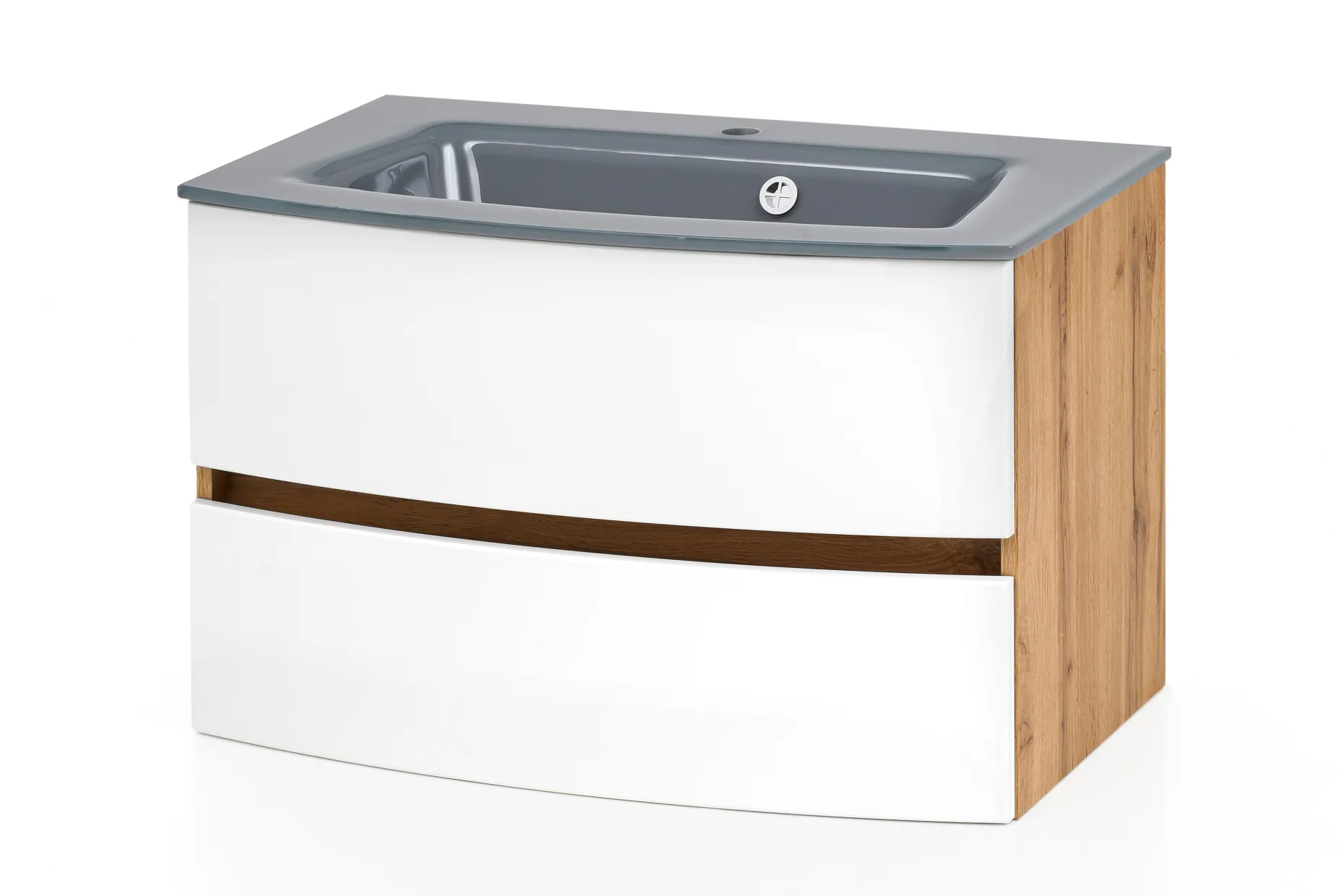 Waschtischunterschrank Kornel 80cm grau Waschbecken - Eiche/mattweiß