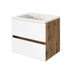 Waschtischunterschrank Luna 60cm 2 Schubladen - Eiche/Weiß