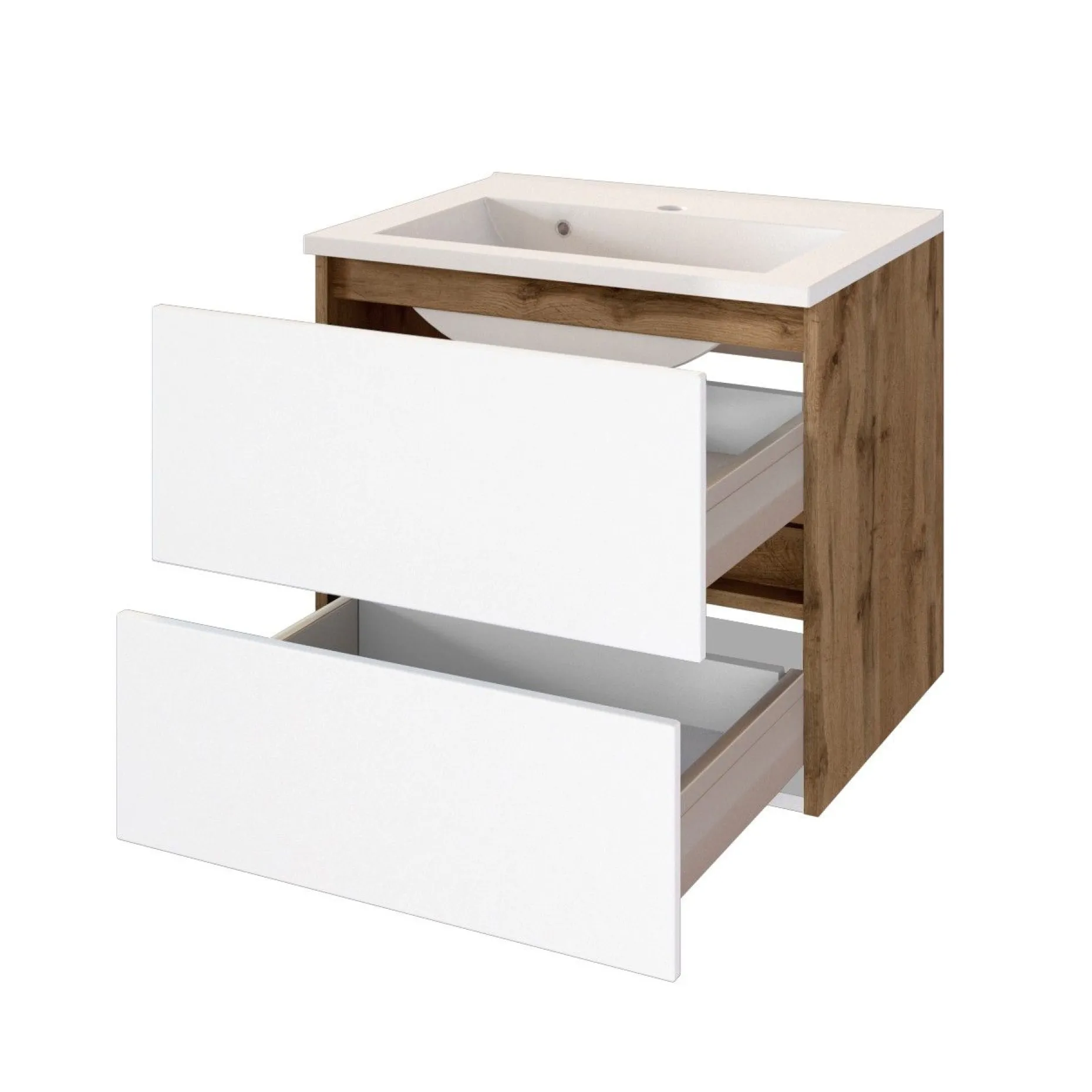 Waschtischunterschrank Luna 60cm 2 Schubladen - Eiche/Weiß