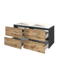 Waschtischunterschrank Luna 120cm mit Doppelwaschbecken und 4 Schubladen - graphit/quecksilber