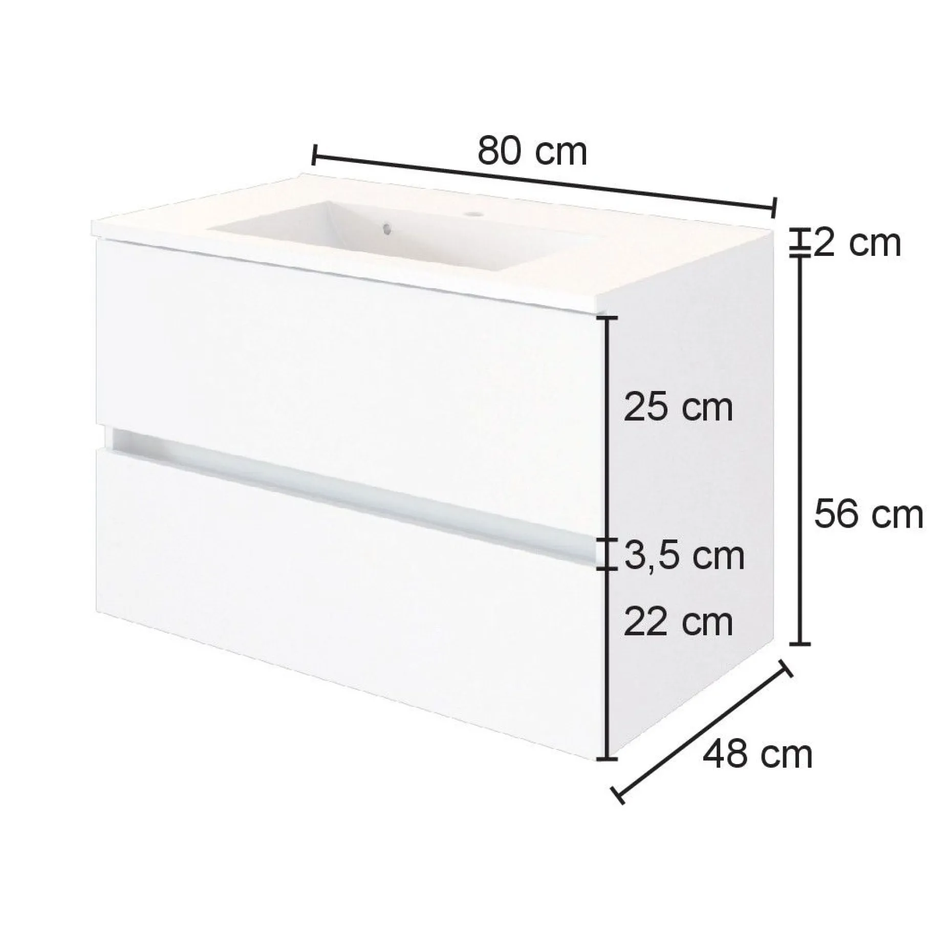 Waschtischunterschrank Luna 80cm 2 Schubladen - Eiche/Weiß