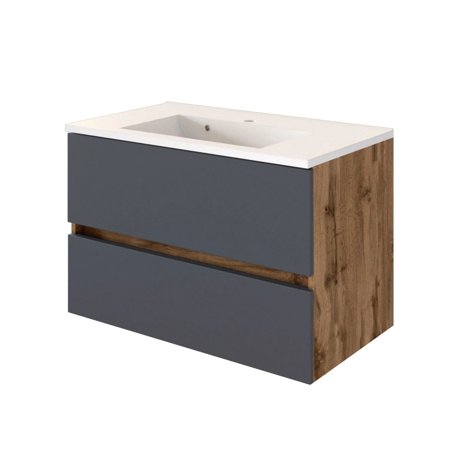 Waschtischunterschrank Luna 80cm 2 Schubladen - Eiche/grau