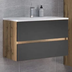 Waschtischunterschrank Luna 80cm 2 Schubladen - Eiche/grau