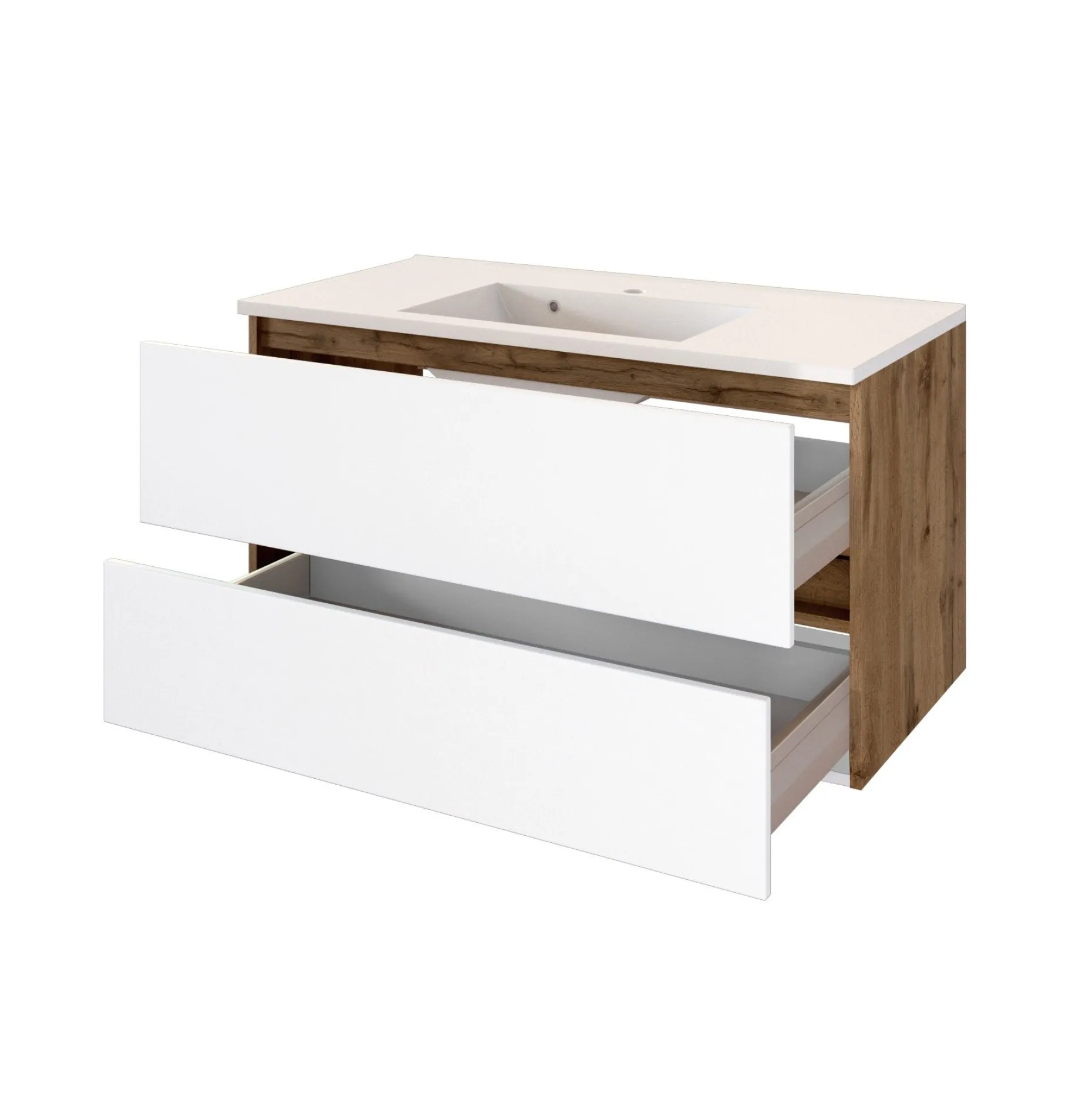 Waschtischunterschrank Luna 100cm 2 Schubladen - Eiche/weiß