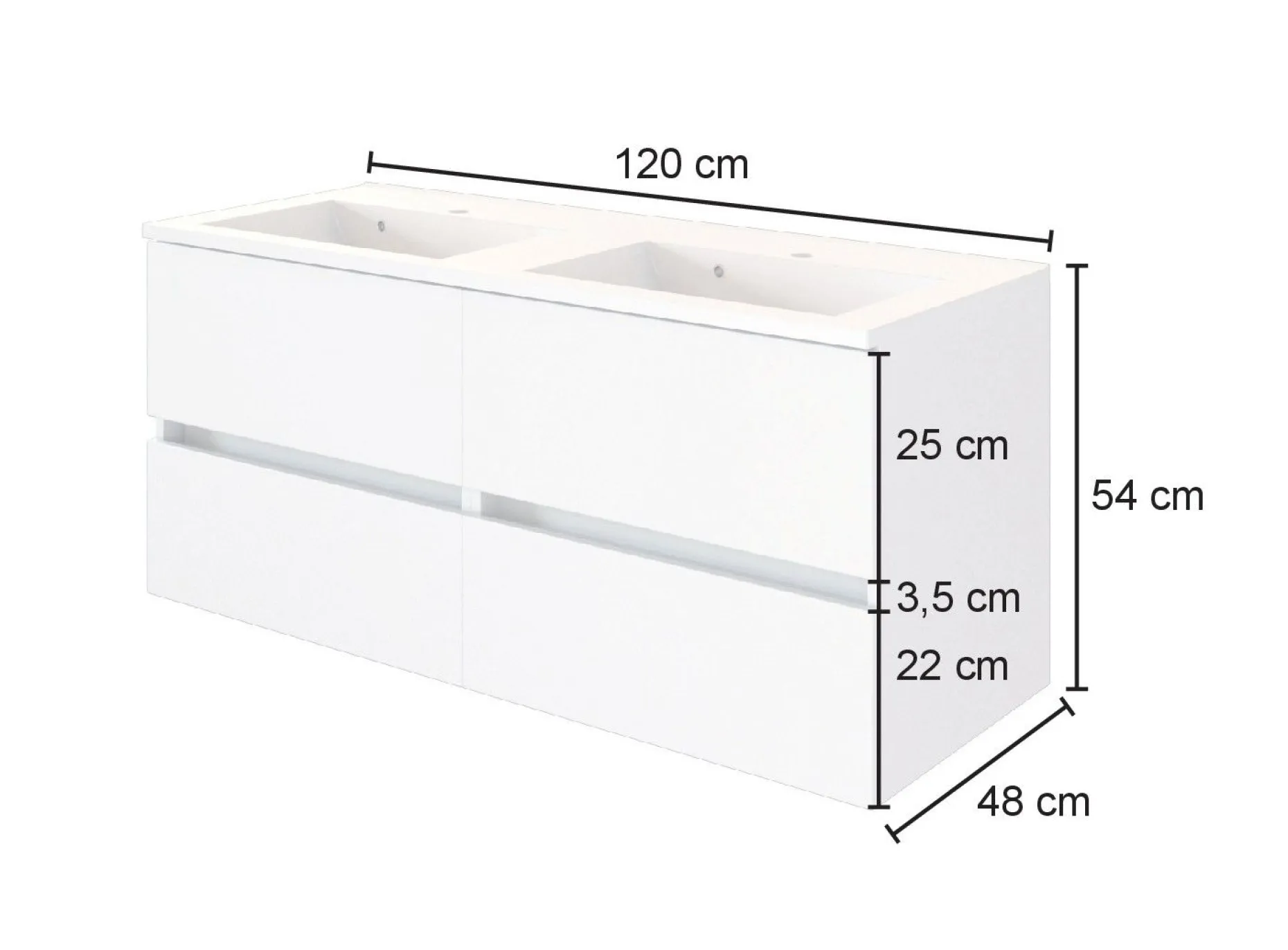 Waschtischunterschrank Luna 120cm mit Doppelwaschbecken und 4 Schubladen - Eiche/grau