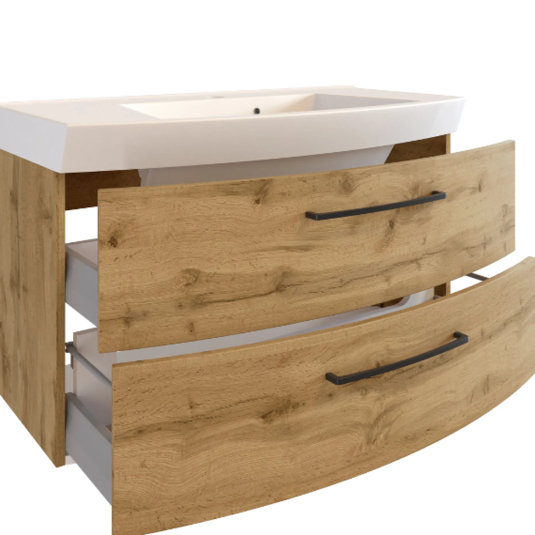 Waschtischunterschrank Malvo 100cm 2 Schubladen - Eiche/schwarz