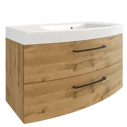 Waschtischunterschrank Malvo 100cm 2 Schubladen - Eiche/schwarz