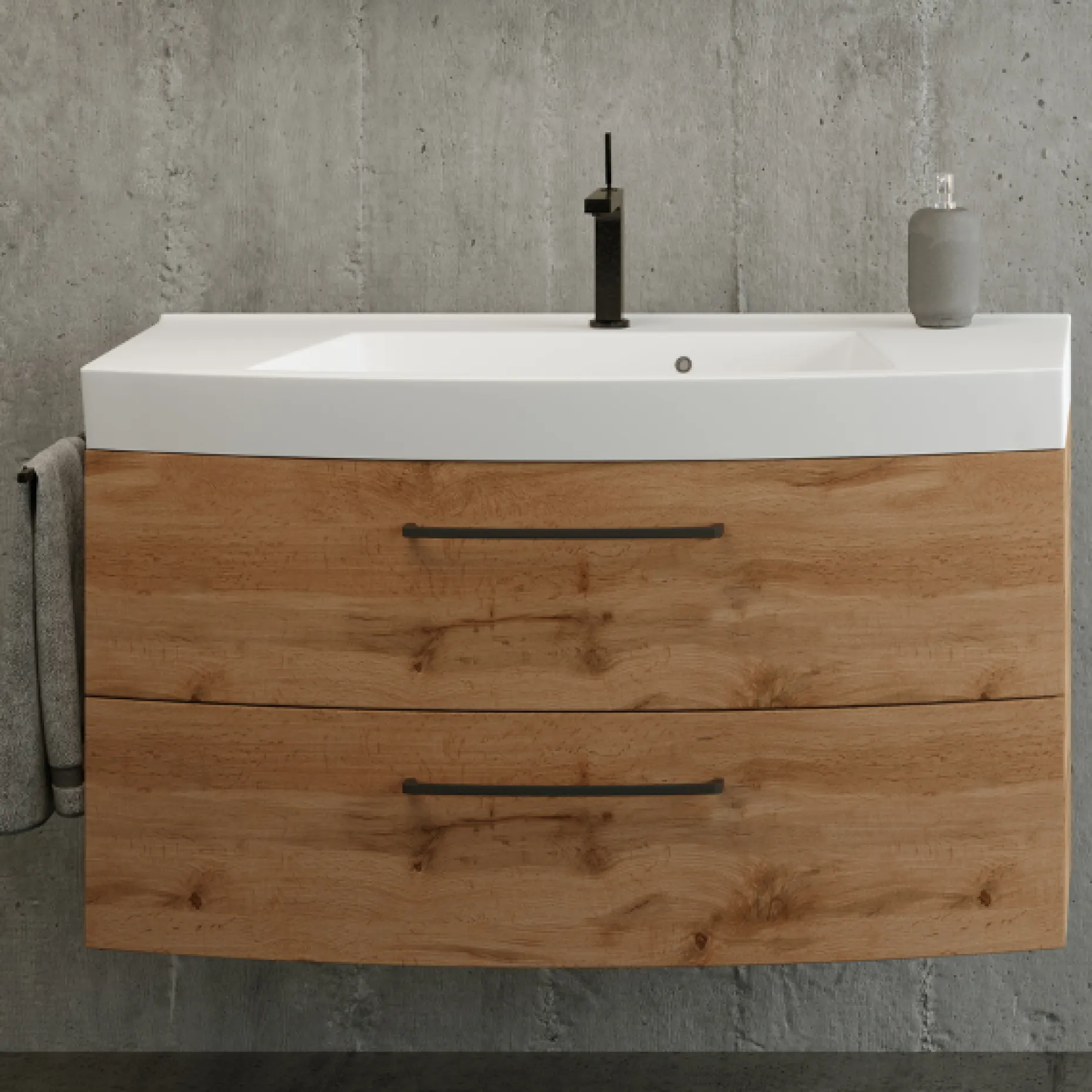 Waschtischunterschrank Malvo 100cm 2 Schubladen - Eiche/schwarz