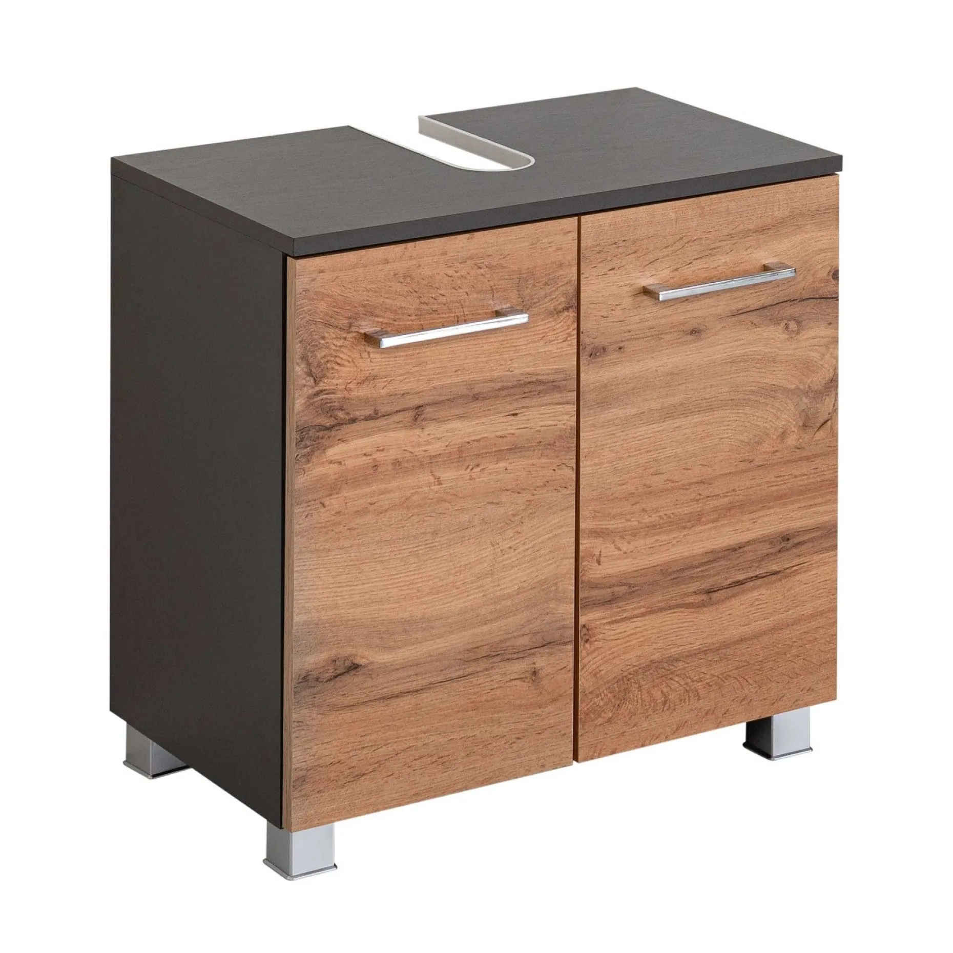 Waschtischunterschrank Pares 60cm 2 Schubladen - graphit/wotan eiche