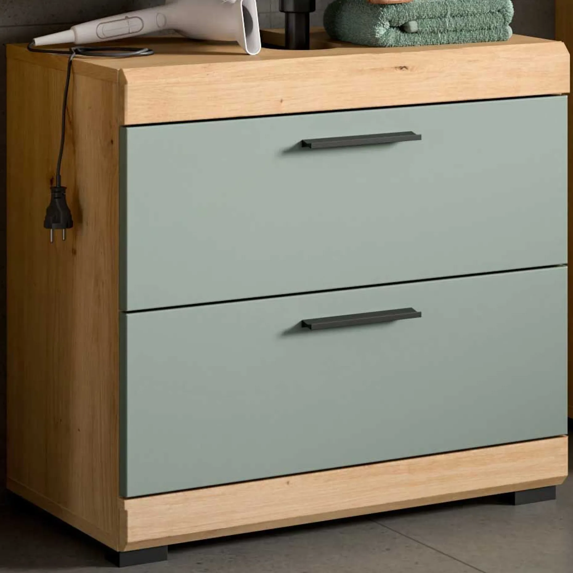 Waschtischunterschrank Scout Xonox - Sagegrün Artisan Eiche - 60x56x34 cm