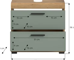 Waschtischunterschrank Scout Xonox - Sagegrün Artisan Eiche - 60x56x34 cm