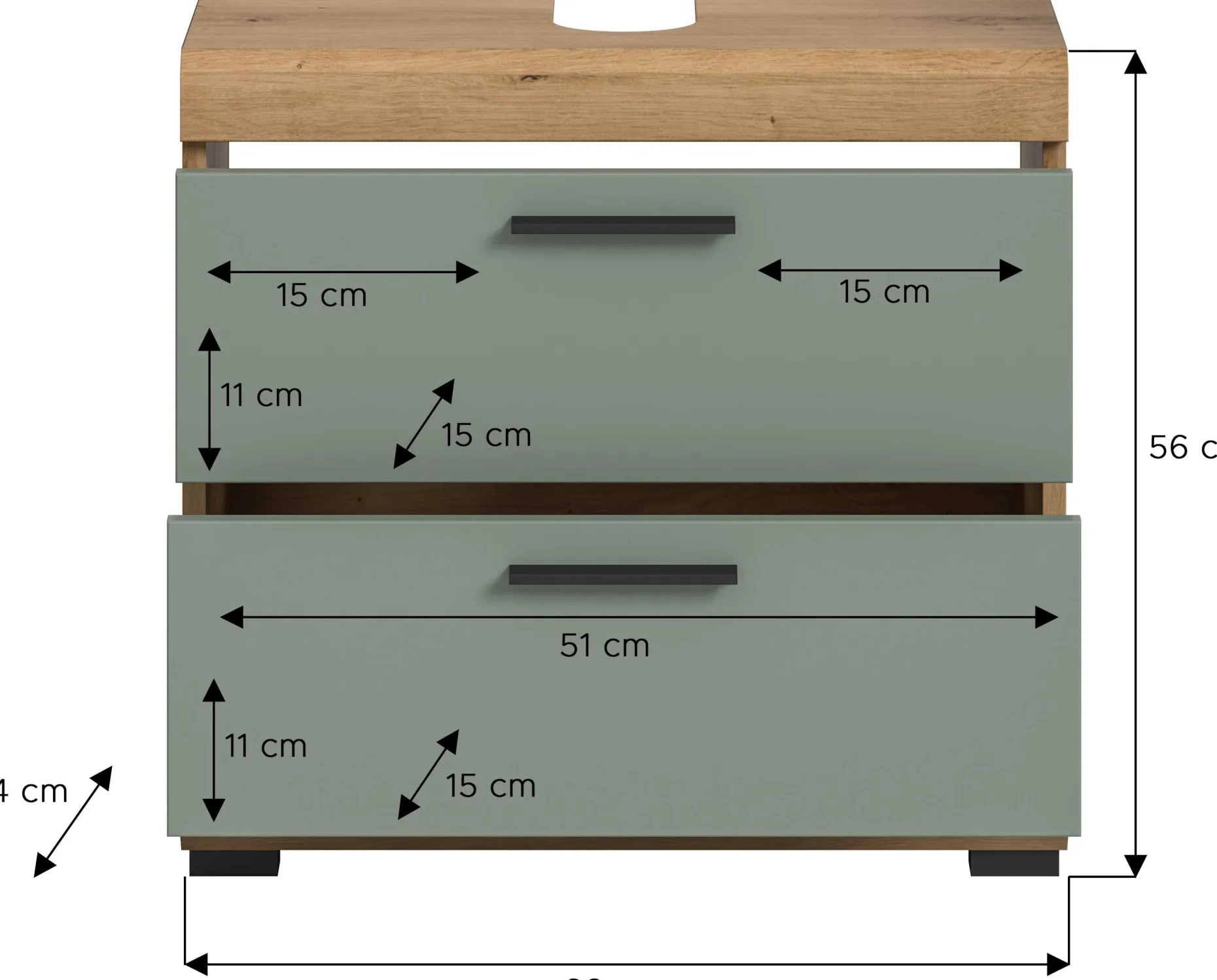 Waschtischunterschrank Scout Xonox - Sagegrün Artisan Eiche - 60x56x34 cm