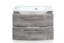 Waschtischunterschrank Stivan 80cm weißes Waschbecken - Eiche grau