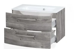 Waschtischunterschrank Stivan 80cm weißes Waschbecken - Eiche grau