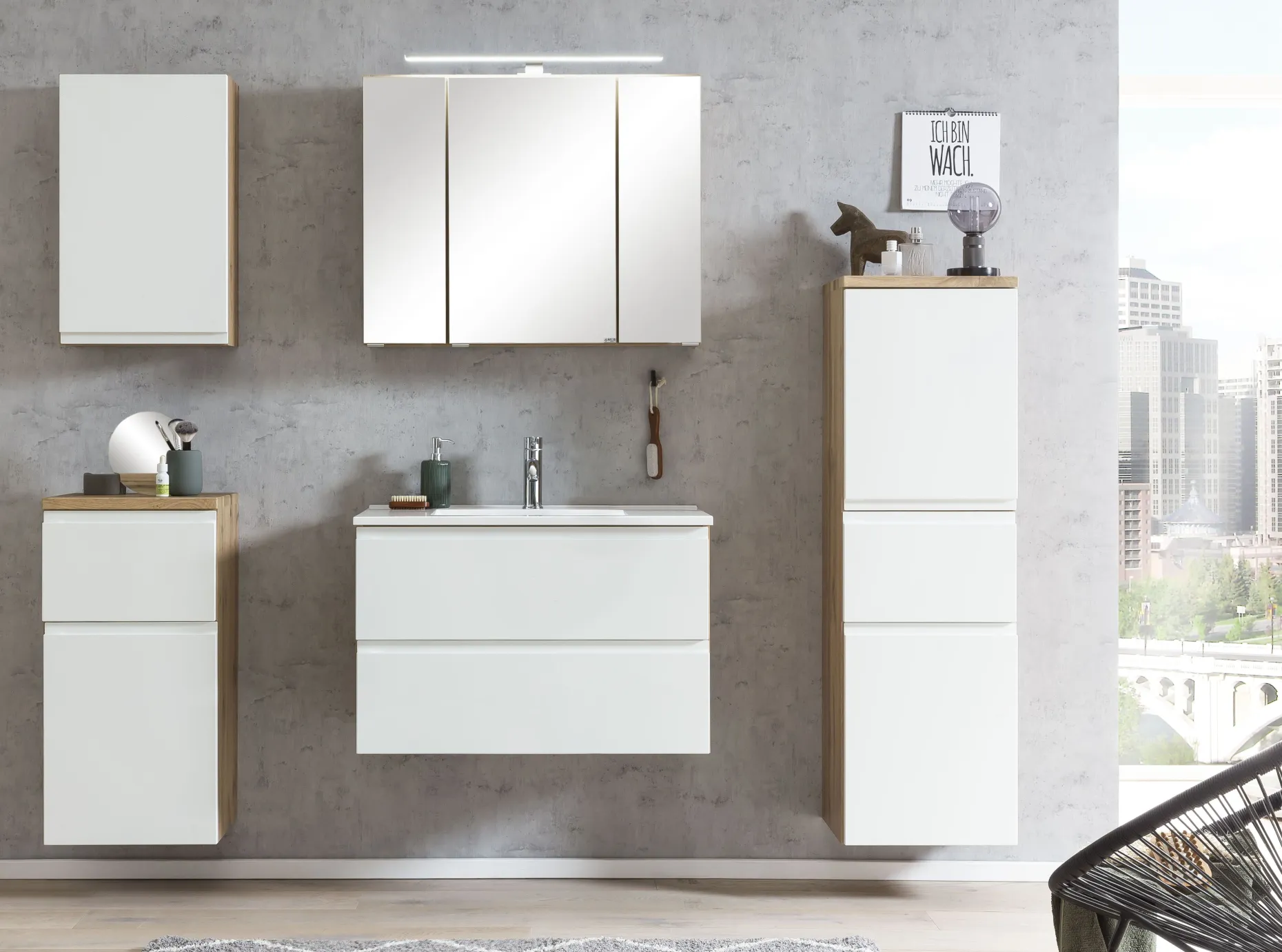 Waschtischunterschrank Varese | 80 x 47 x 56 cm | Wotan Oak / Design weiß