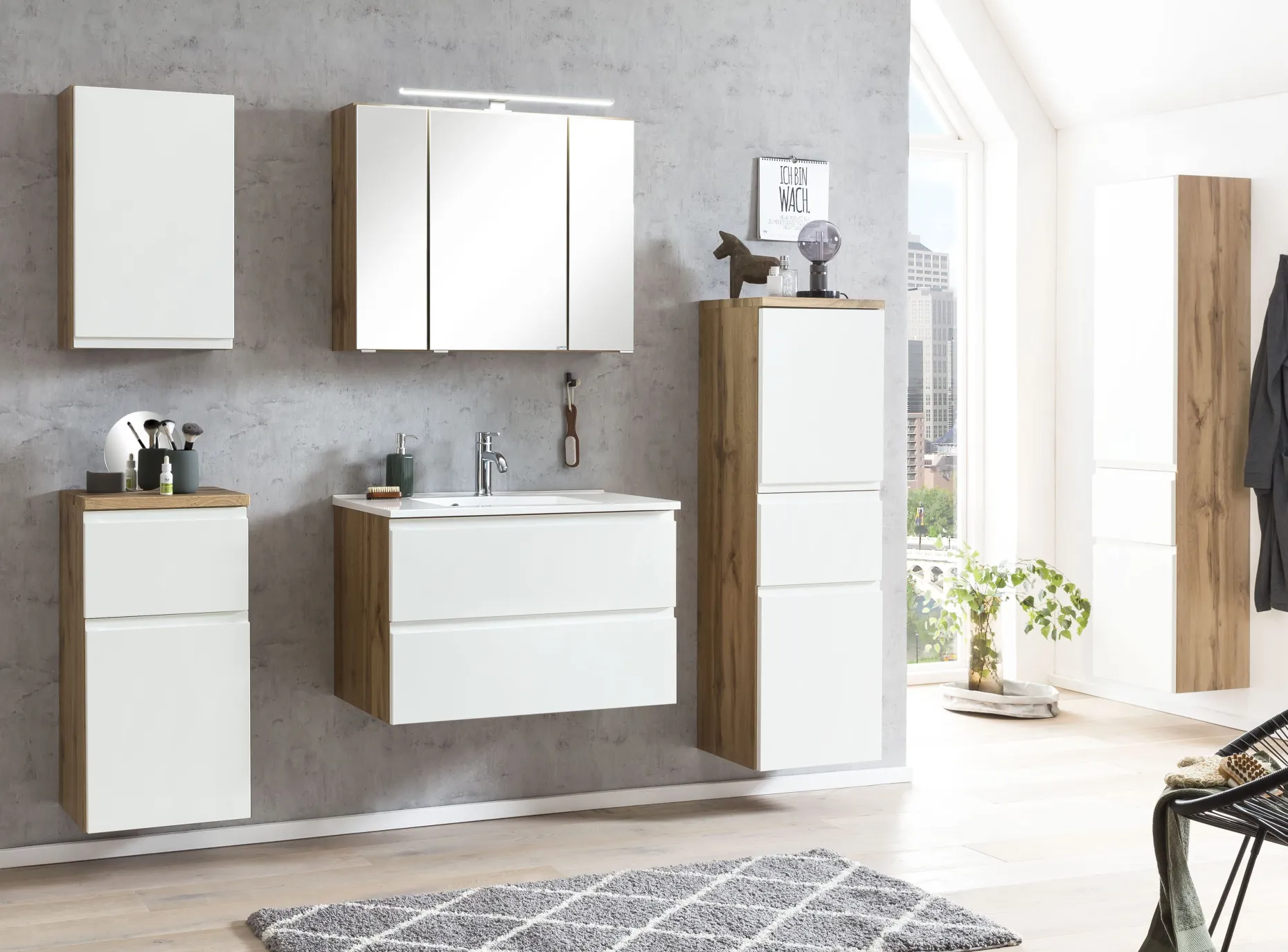 Waschtischunterschrank Varese | 80 x 47 x 56 cm | Wotan Oak / Design weiß